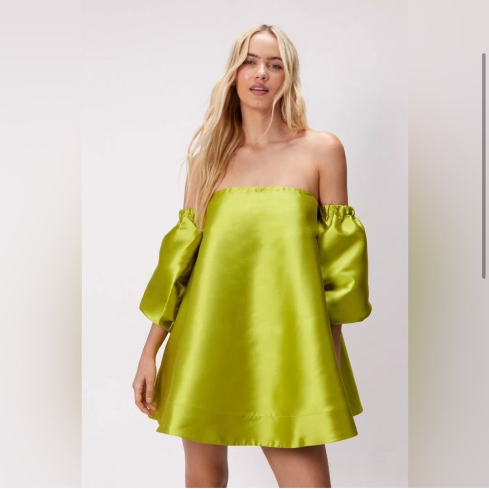Nasty Gal Lime Green Off-Shoulder Mini Dress